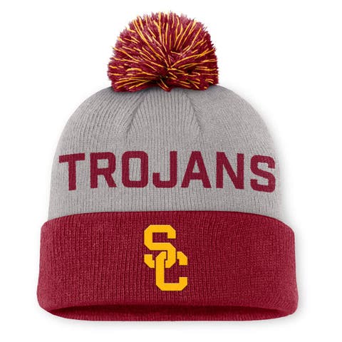 Men's Nike Gray/Cardinal USC Trojans Primetime Peak Cuffed Knit Hat with Pom