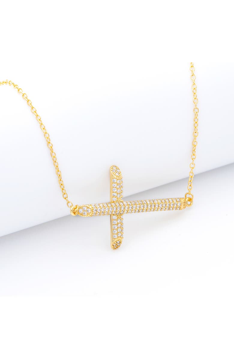 RIVKA FRIEDMAN Pavé Cubic Zirconia Horizontal Cross Pendant Necklace, Alternate, color, 