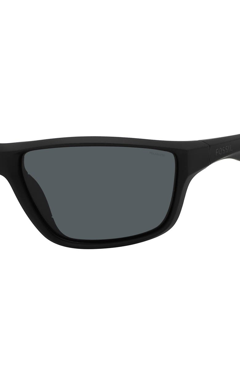Fossil 63mm Polarized Rectangular Sunglasses, Alternate, color, Matte Black