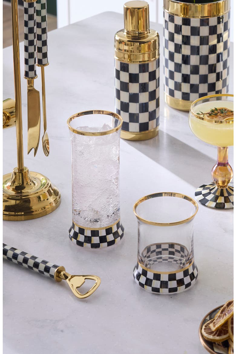 Courtly Check Set of 2 Highball Glasses, Alternate, color, BLACK