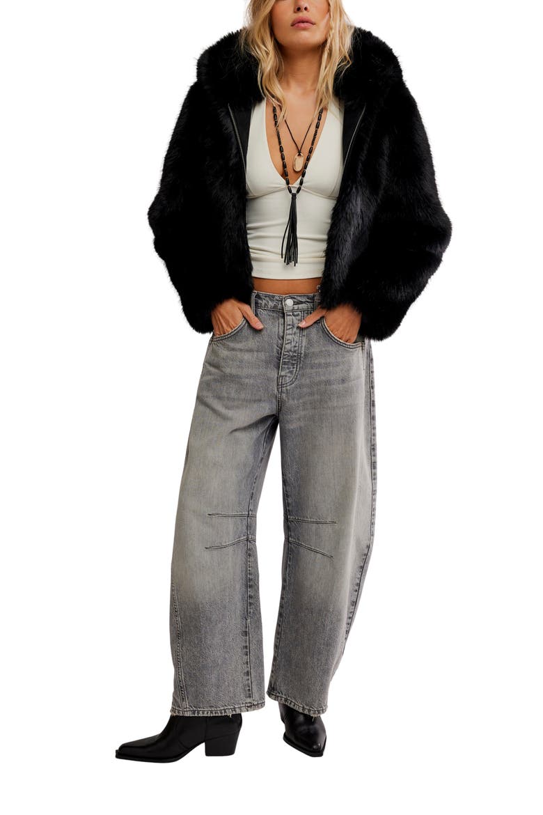 Louder Please Hooded Faux Fur Jacket, Alternate, color, BLACK