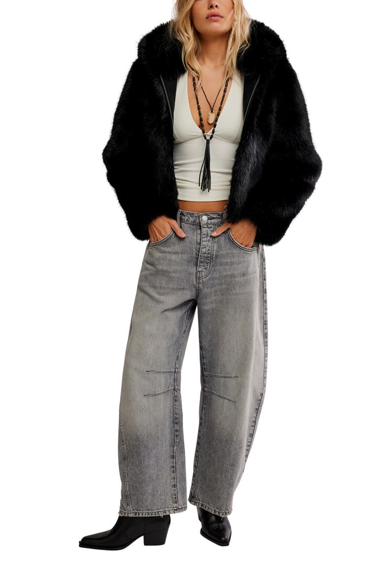 Free People Louder Please Hooded Faux Fur Jacket, Alternate, color, Black