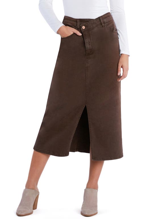 Wash Lab Denim Emmeline Crossover Waist Denim Midi Skirt in Espresso 