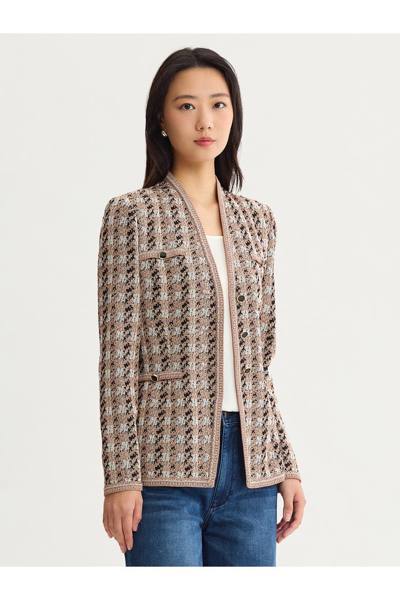 Tailored Houndstooth Tweed Knit Jacket, Alternate, color, Charmeuse/Biscotti/Black