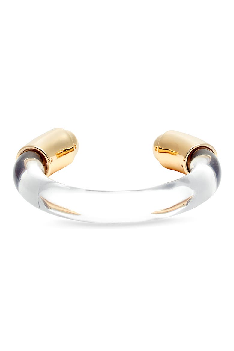 Metal Cap Resin Cuff Bracelet, Main, color, CLEAR- GOLD