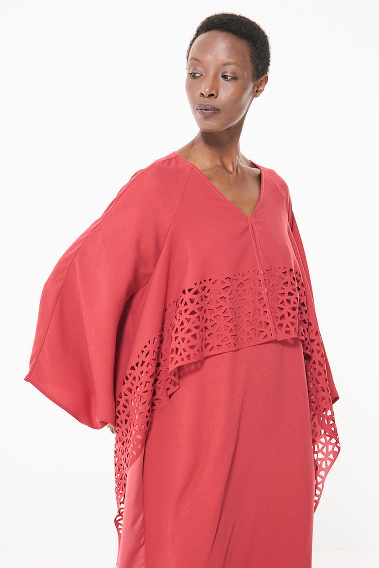 Laser Cut Cape Kaftan, Alternate, color, Coral