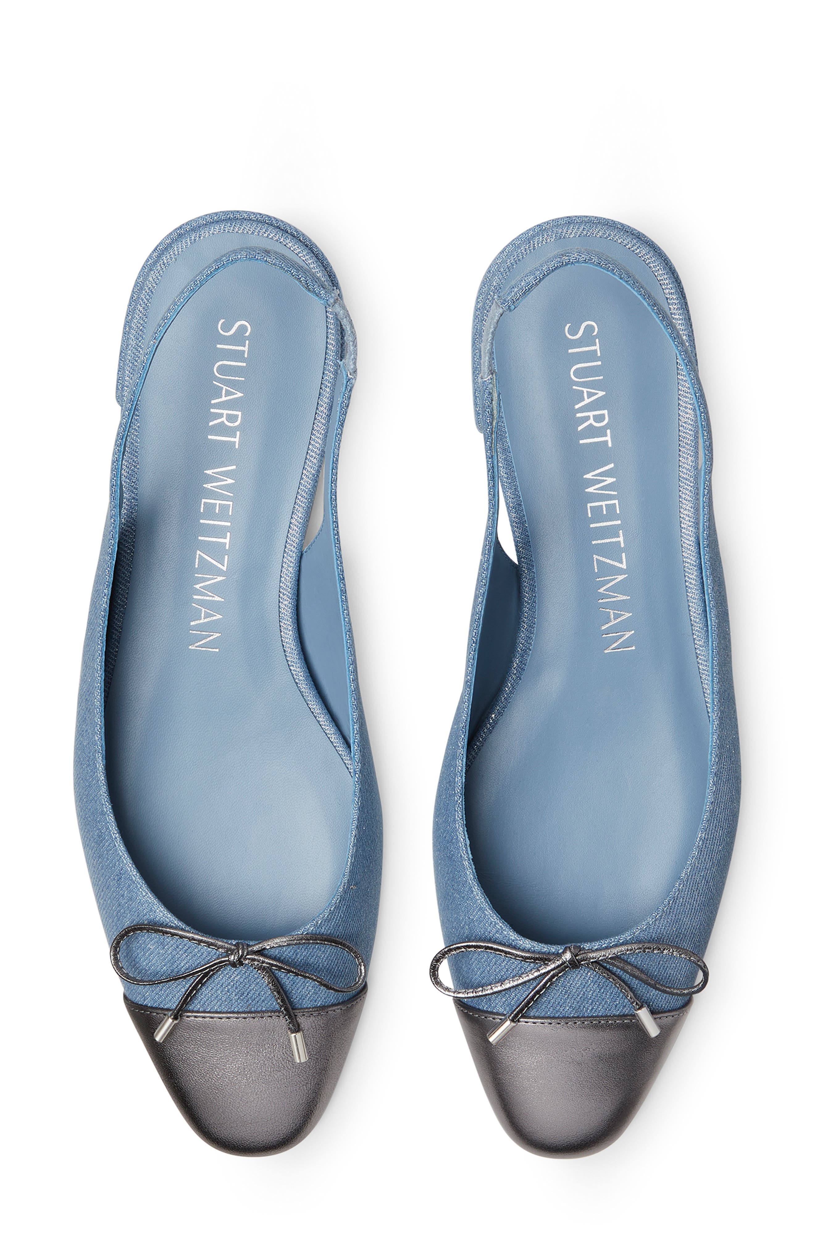 Stuart Weitzman Sleek Bow Slingback Flat, Alternate, color, Silver/ Gunmetal