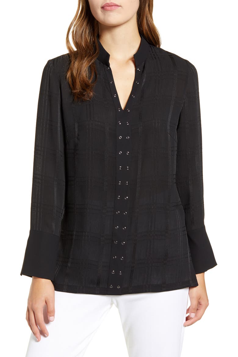 Grommet Check Top, Main, color, BLACK
