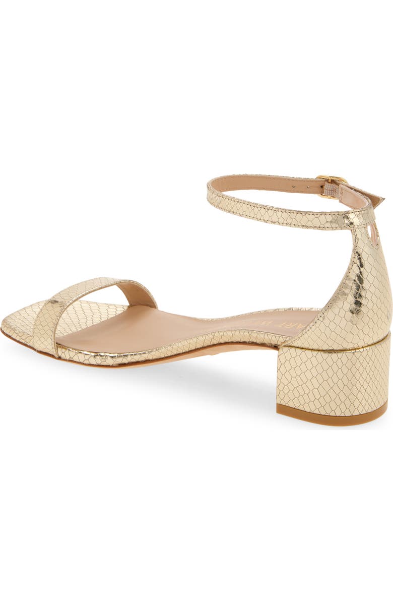 Stuart Weitzman Nudistcurve 35 Snakeskin Embossed Block Heel Sandal, Alternate, color, Platino