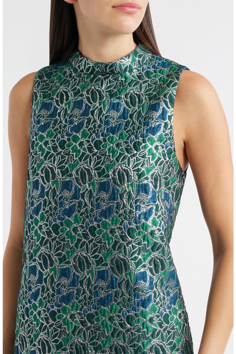 Alyssa Jacquard Feather Trim Sleeveless Minidress, Alternate, color, TEAL