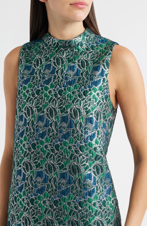 Lucy Paris Alyssa Jacquard Feather Trim Sleeveless Minidress In Blue