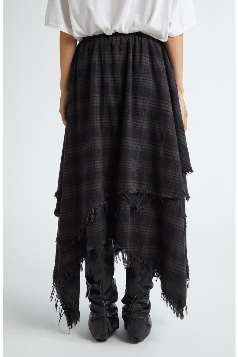 Plaid Frayed Handkerchief Hem Cotton Flannel Midi Skirt, Alternate, color, OVERDYED BLACK PLAID