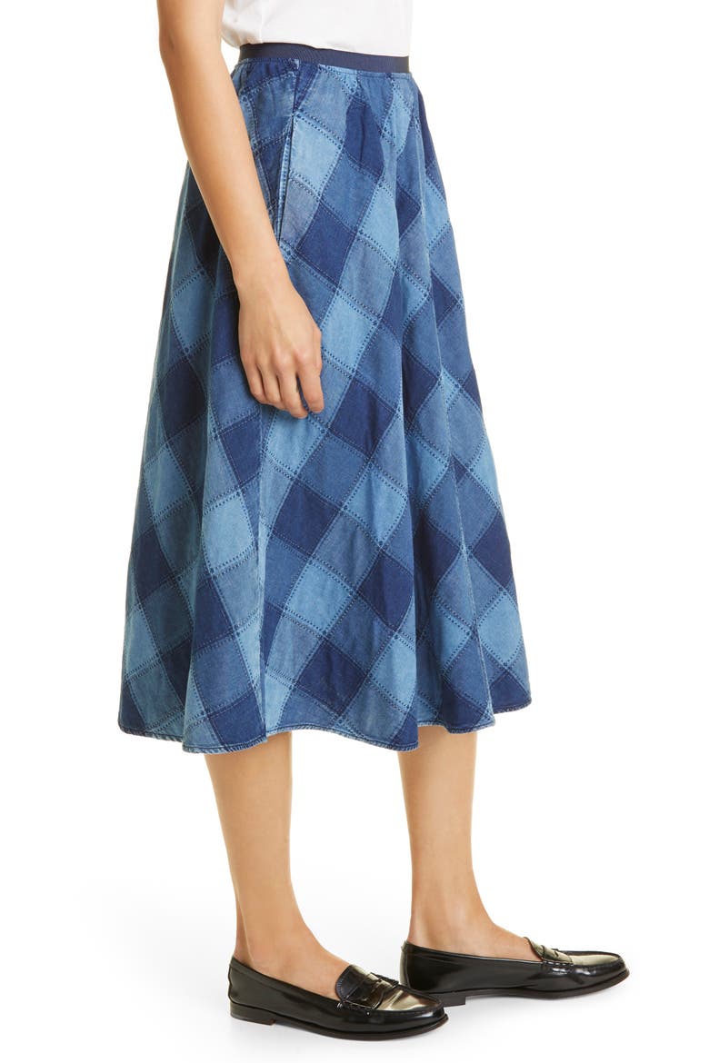 Shreela Patchwork Denim Skirt, Alternate, color, WORN INDIGO