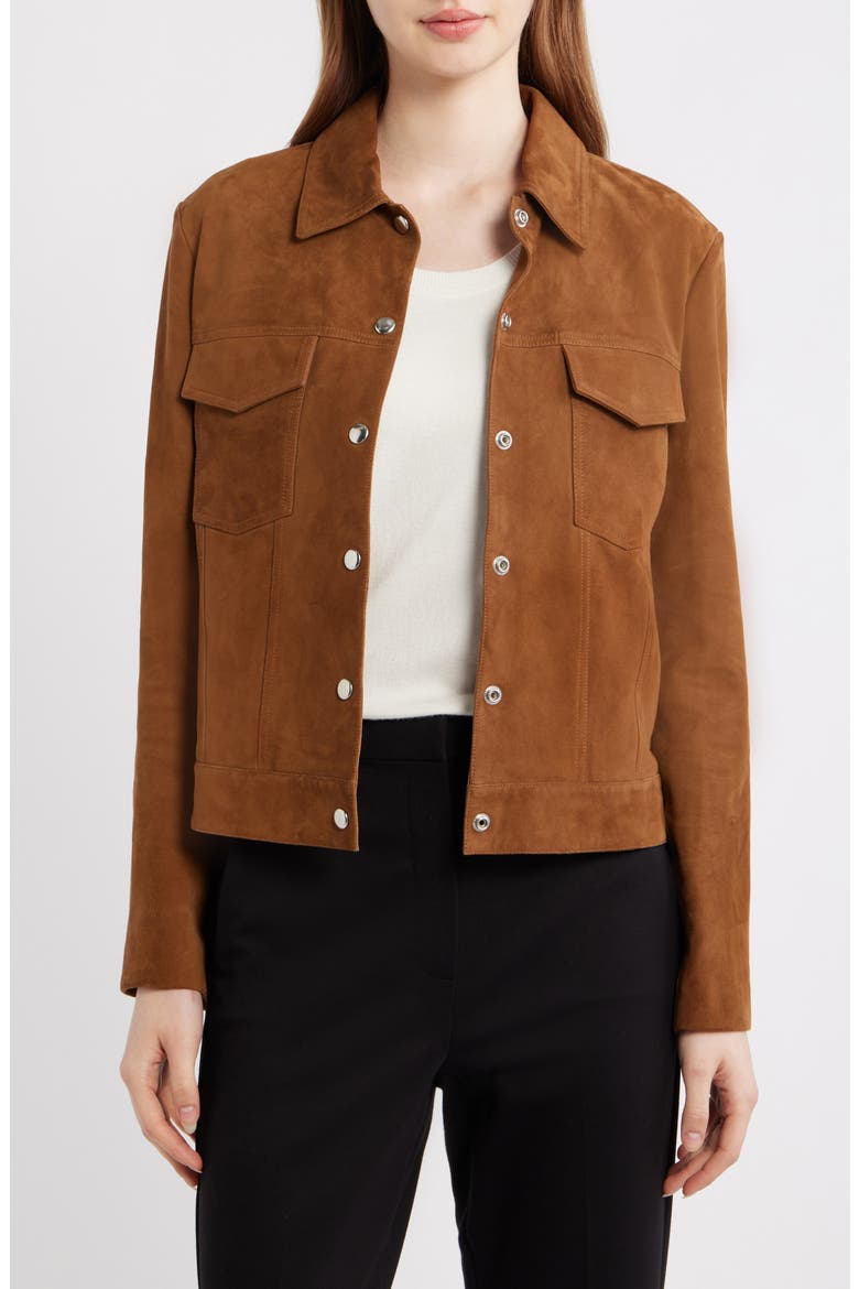 Reece Suede Trucker Jacket, Main, color, DEEP TOBACCO
