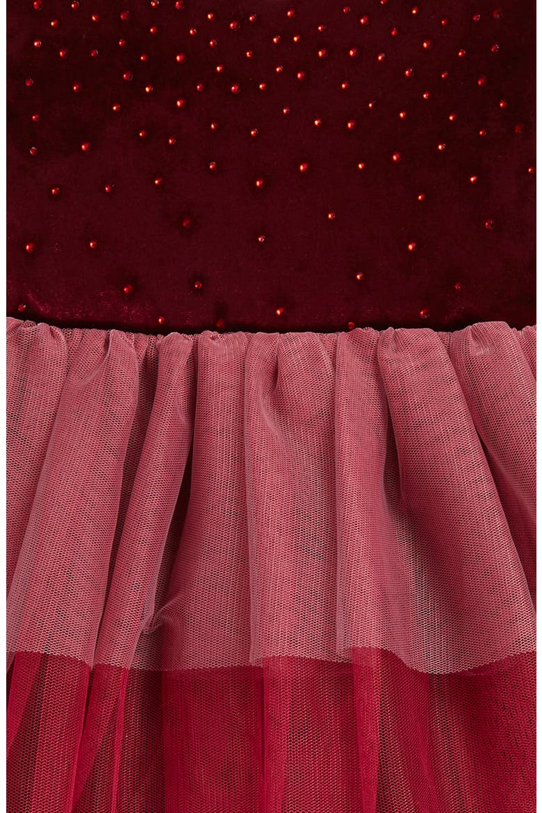 Kids' Crystal Embellished Tiered Tulle Dress, Alternate, color, BURGUNDY
