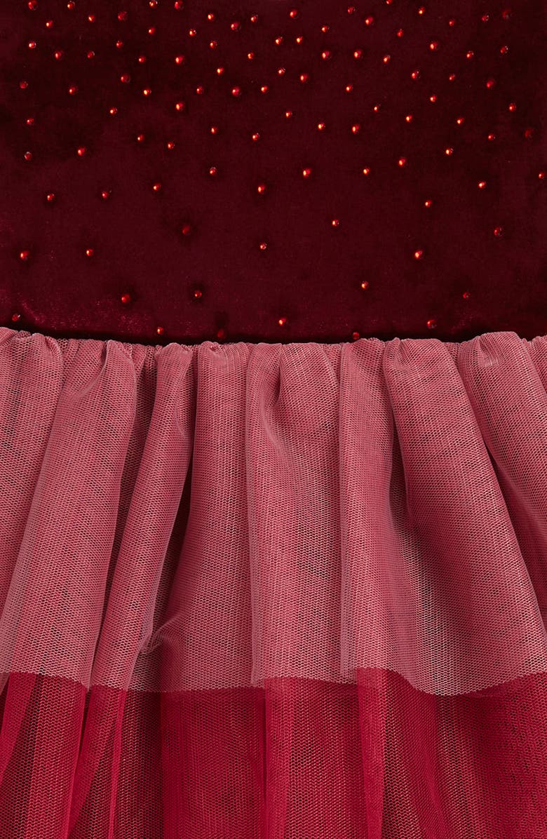 Ava & Yelly Kids' Crystal Embellished Tiered Tulle Dress, Alternate, color, Burgundy