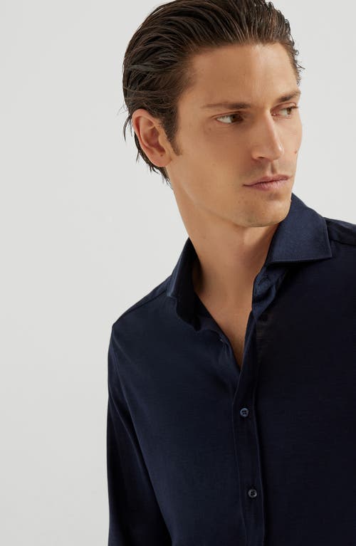 Brunello Cucinelli Patterned-jacquard Long-sleeve Shirt In Blue