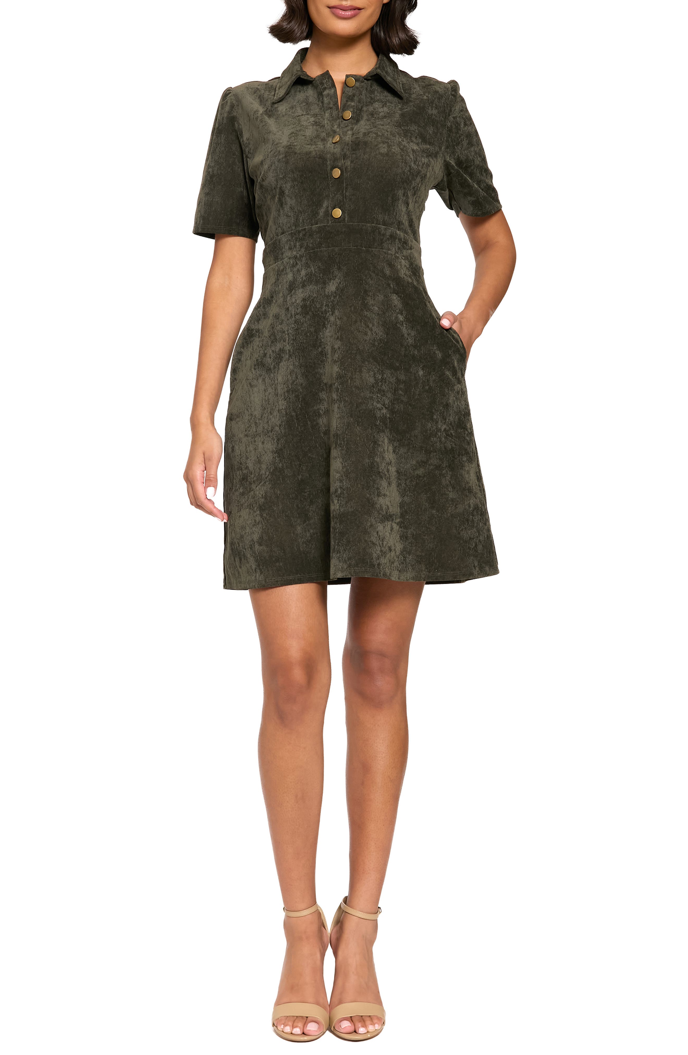 Short Sleeve Inset Waist Shirtdress