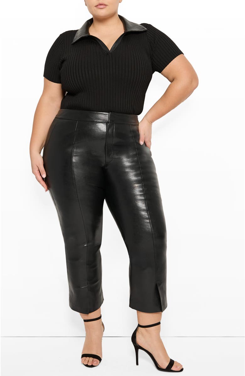 AS by DF Rowan Leather Cropped Flare Pants, Alternate, color, Black