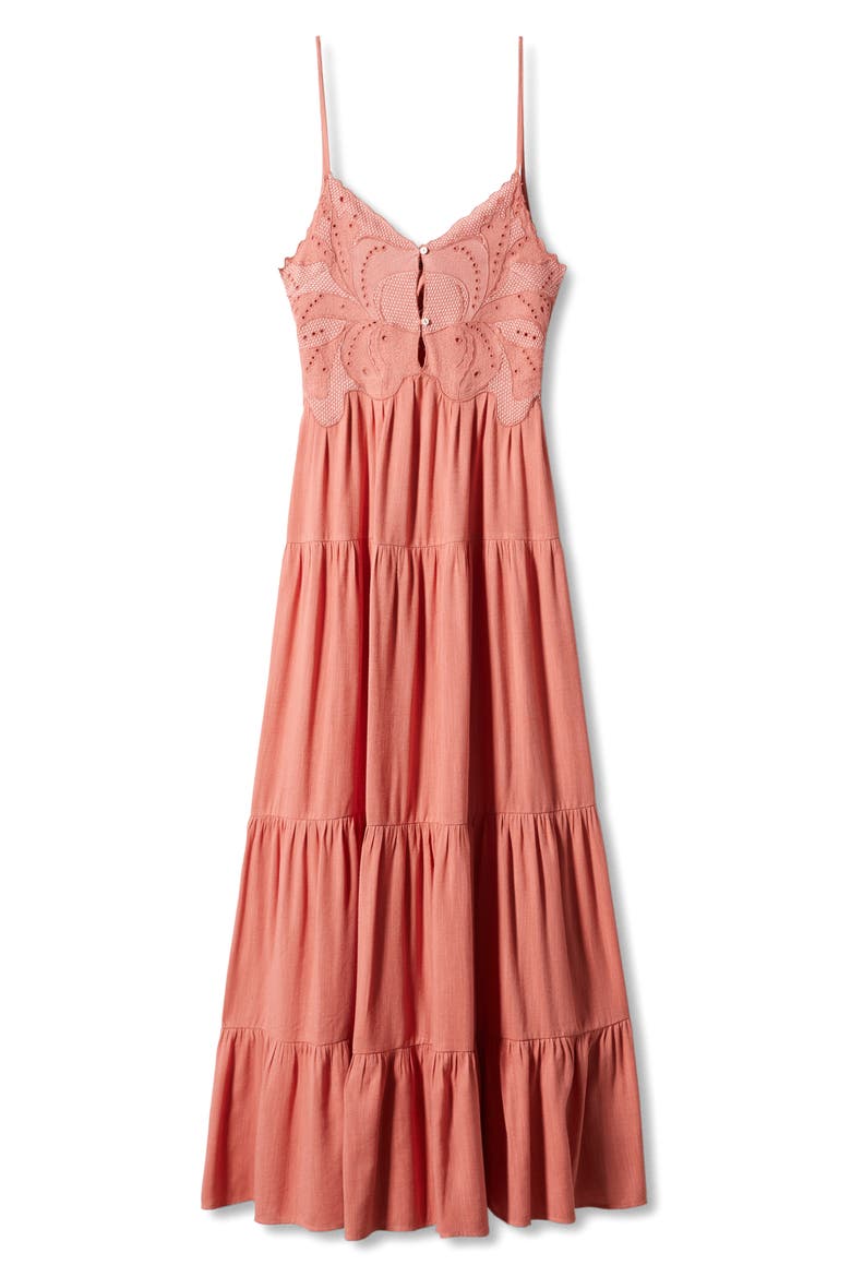 Embroidered Maxi Dress, Alternate, color, CORAL RED