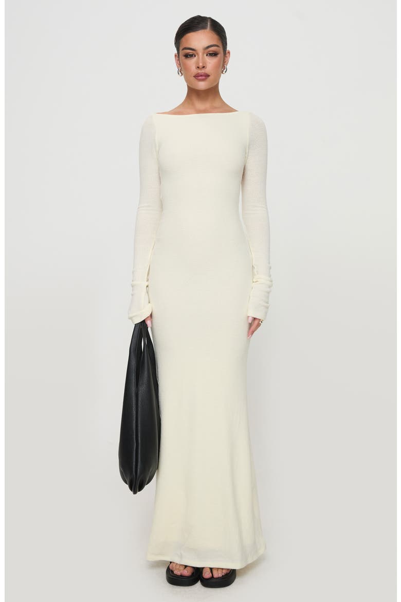Snyder Open Back Long Sleeve Sheer Maxi Dress, Alternate, color, CREAM
