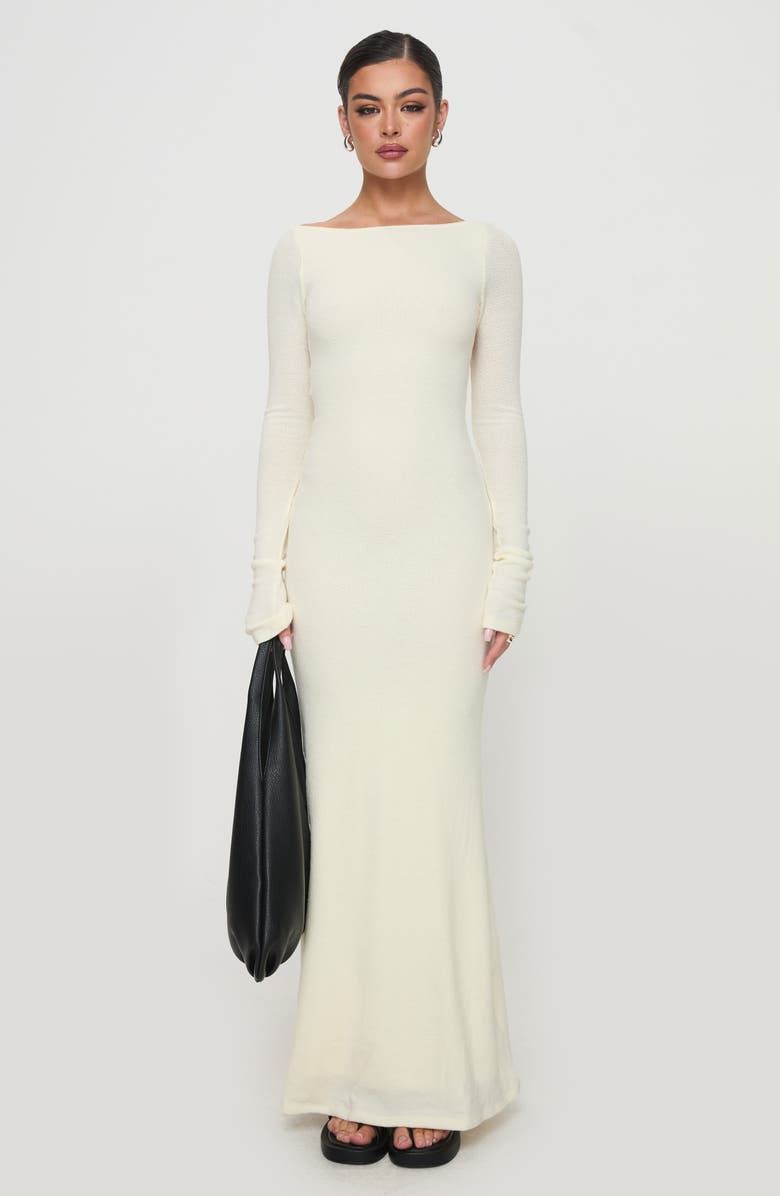Princess Polly Snyder Open Back Long Sleeve Sheer Maxi Dress, Alternate, color, Cream