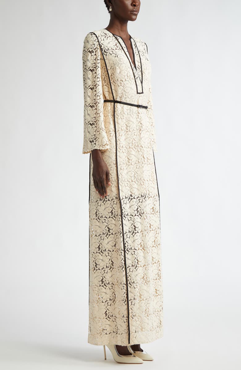 ST. JOHN Belted Floral Guipure Lace Gown, Alternate, color, 