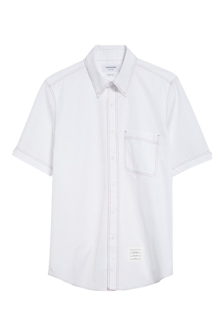 Straight Fit Short Sleeve Cotton Poplin Button-Down Shirt, Alternate, color, WHITE