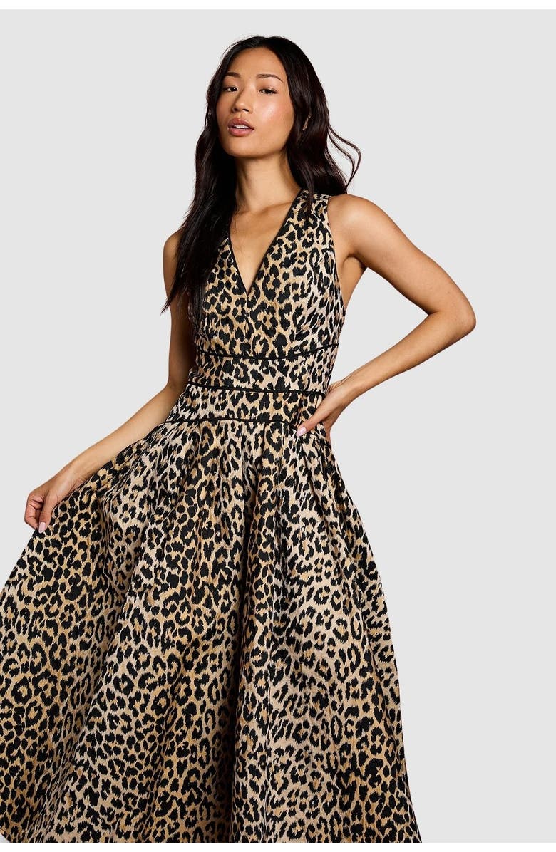 Coast V-Neck Animal Jacquard Midi Dress, Alternate, color, Animal