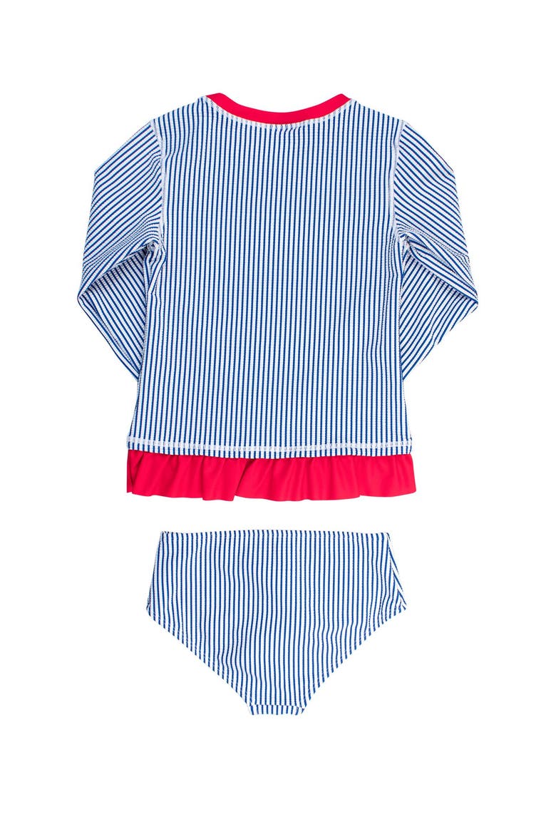 Long Sleeve Rash Guard 2-Piece Bikini Swimsuit, Alternate, color, Blue Seersucker