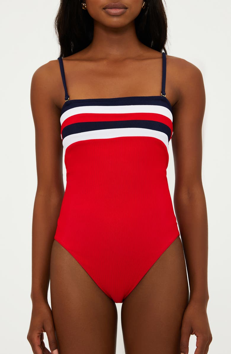 Beach Riot Jessa Stripe Rib One-Piece Swimsuit, Alternate, color, American Colorblock