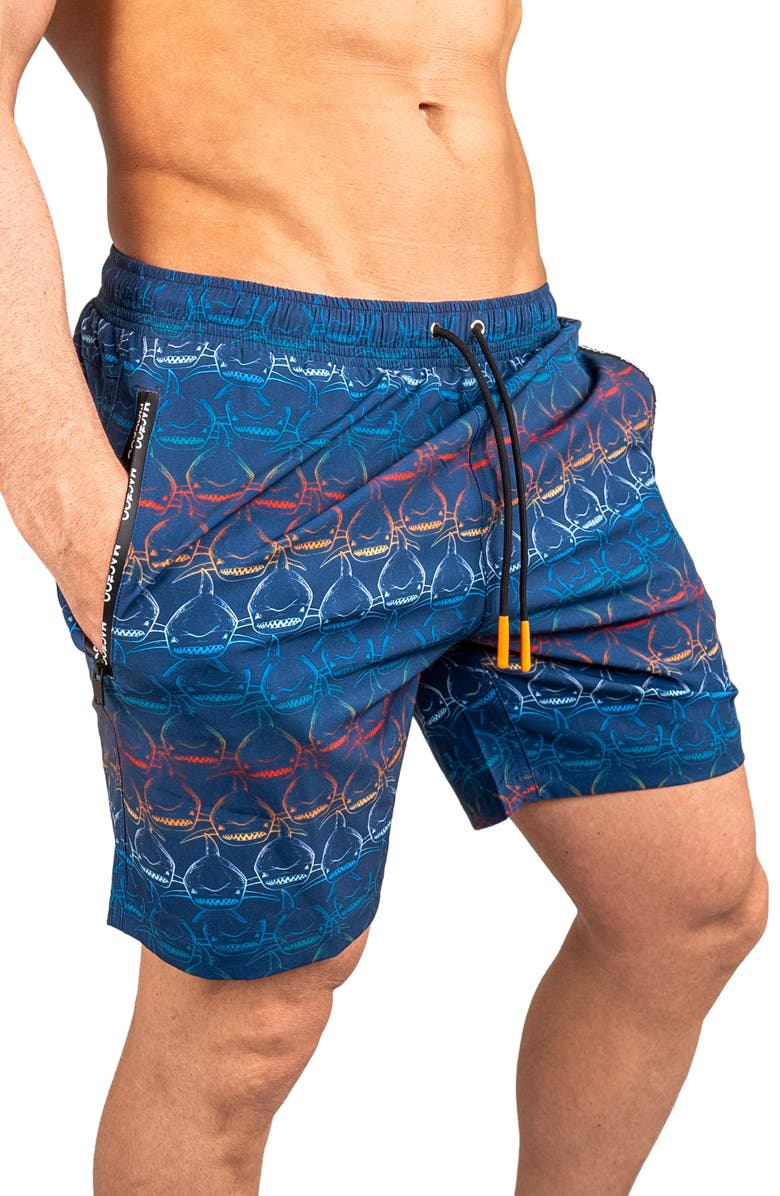 Maceoo Swim Lion Shark Wave Swim Trunks, Alternate, color, Blue