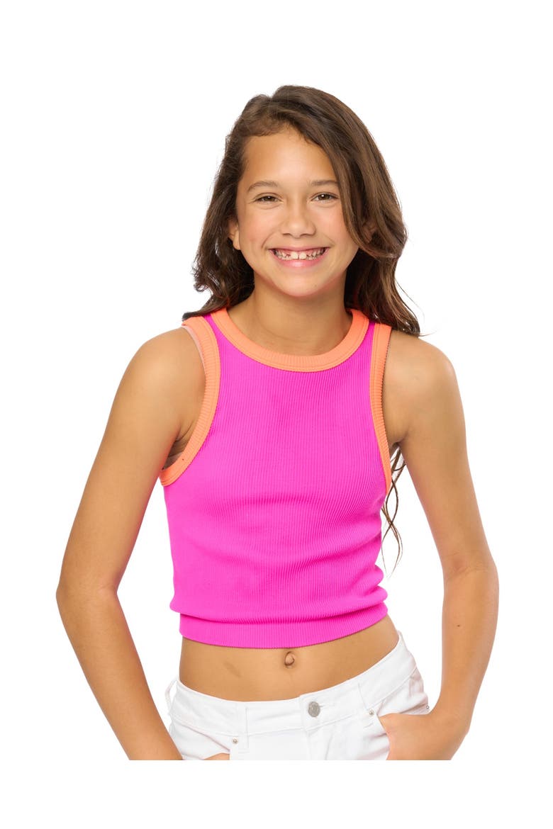 Contrast trim sleeveless top, Alternate, color, Neon Fuchsia- & Orange
