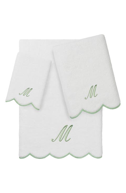 Adornia Scallop Initial 3-Piece Towel Set