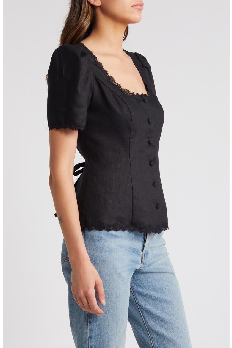 Anabella Linen Button-Up Top, Alternate, color, BLACK