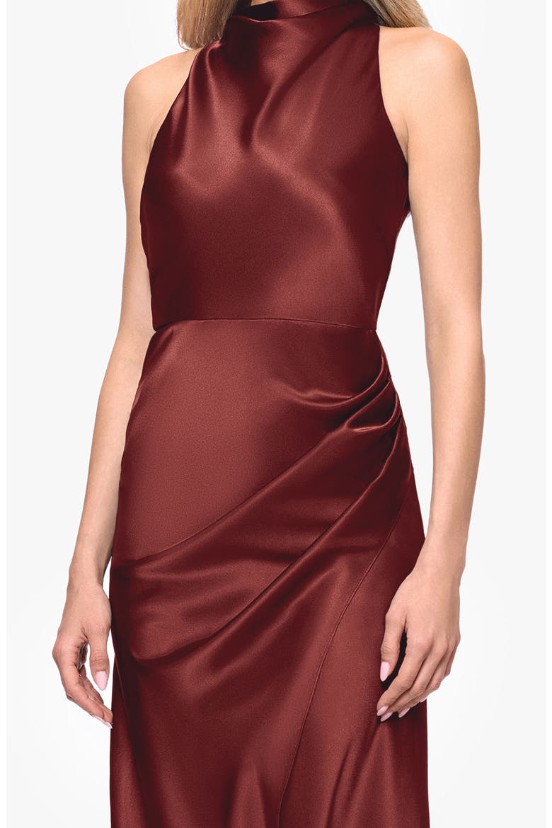 Ruched Sleeveless Satin Charmeuse Gown, Alternate, color, NUTMEG