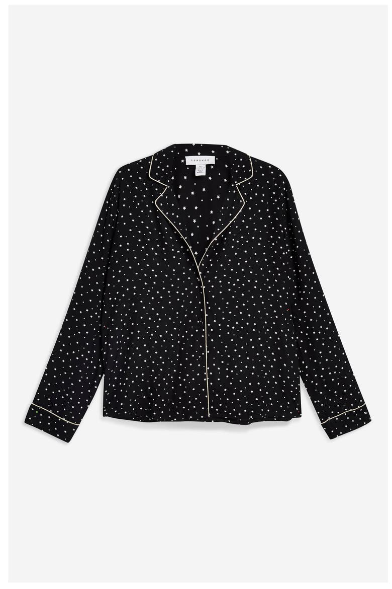 Star Print Pajama Shirt, Alternate, color, BLACK MULTI
