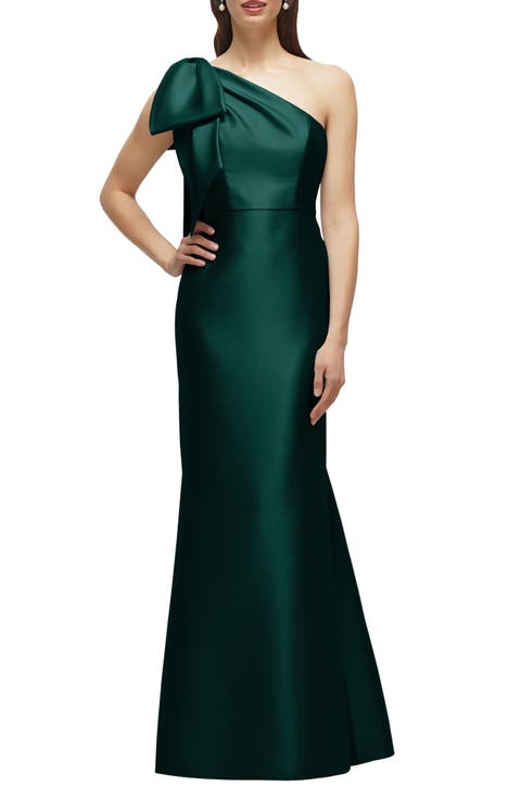 Bow One-Shoulder Satin Twill Mermaid Gown