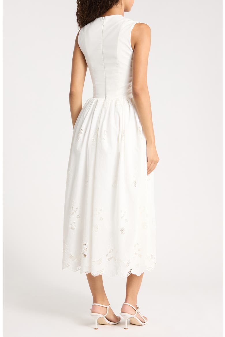 Safira Broderie Anglaise Detail Stretch Cotton Cocktail Dress, Alternate, color, WHITE