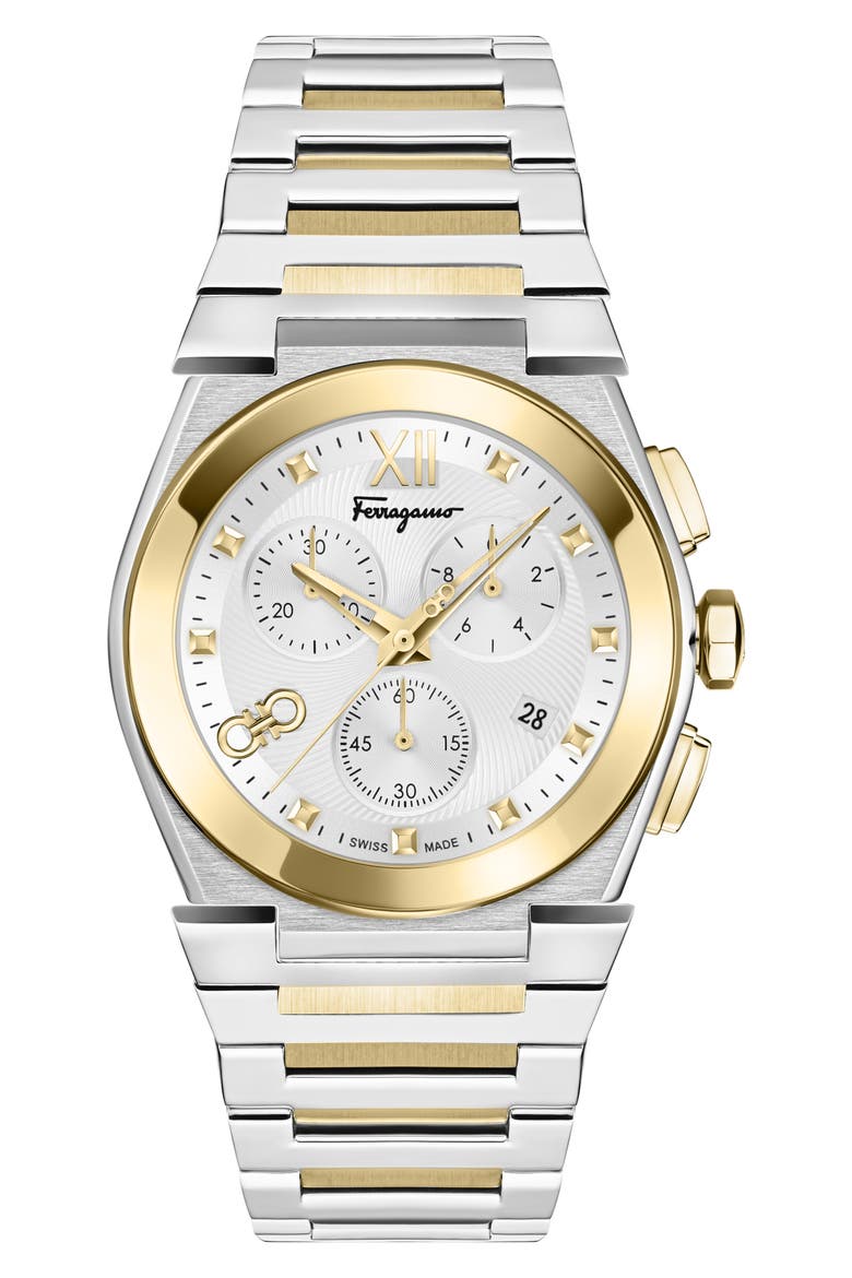 Vega Chronograph Swiss Quartz Bracelet Watch, 40mm, Main, color, WHITE/ TWO TONE