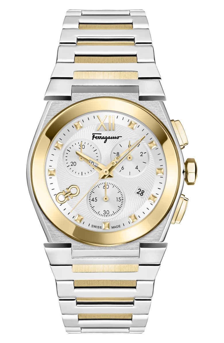 FERRAGAMO Vega Chronograph Swiss Quartz Bracelet Watch, 40mm, Main, color, White/ Two Tone