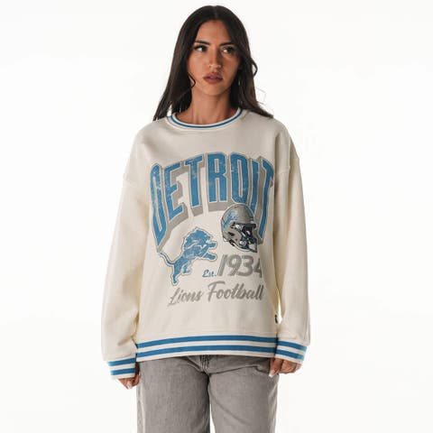 Women's The Wild Collective Cream Detroit Lions Oversized Vintage French Terry Sweatshirt