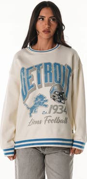 THE WILD COLLECTIVE Women's The Wild Collective Cream Detroit Lions Oversized Vintage French Terry Sweatshirt
