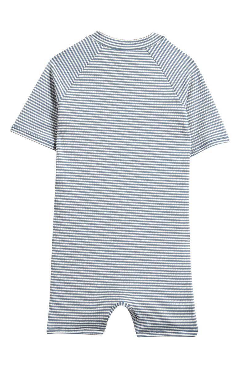 Pehr Kids' Short Sleeve One-Piece Rashguard Swimsuit, Alternate, color, Seersucker Ink