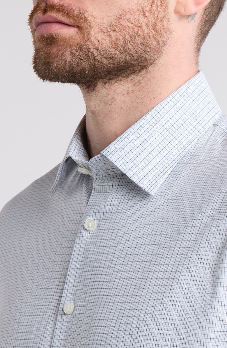 Nordstrom Trim Fit Check Premium Performance Dress Shirt, Alternate, color, Blue Ghost Grid