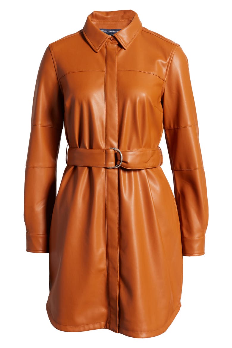 Long Sleeve Faux Leather Shirtdress, Alternate, color, GLAZED GINGER