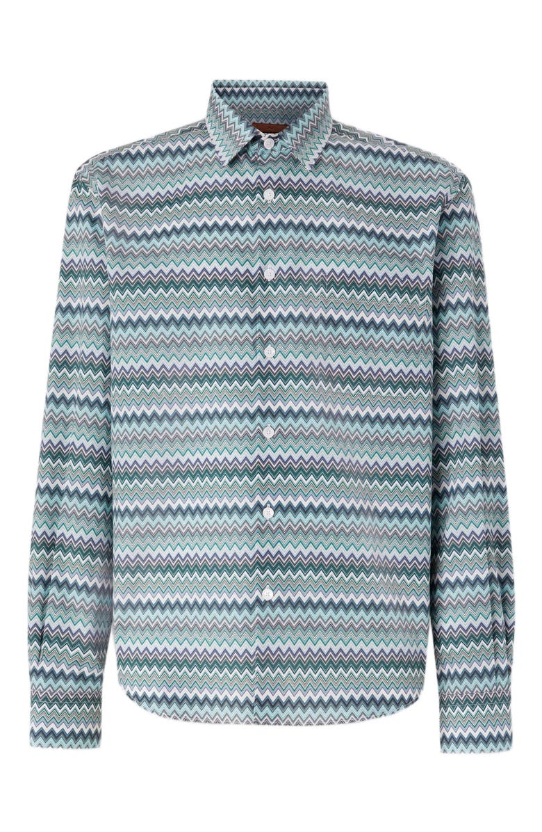 Missoni Zig Zag Cotton Poplin Shirt With Breast Pocket, Alternate, color, Green