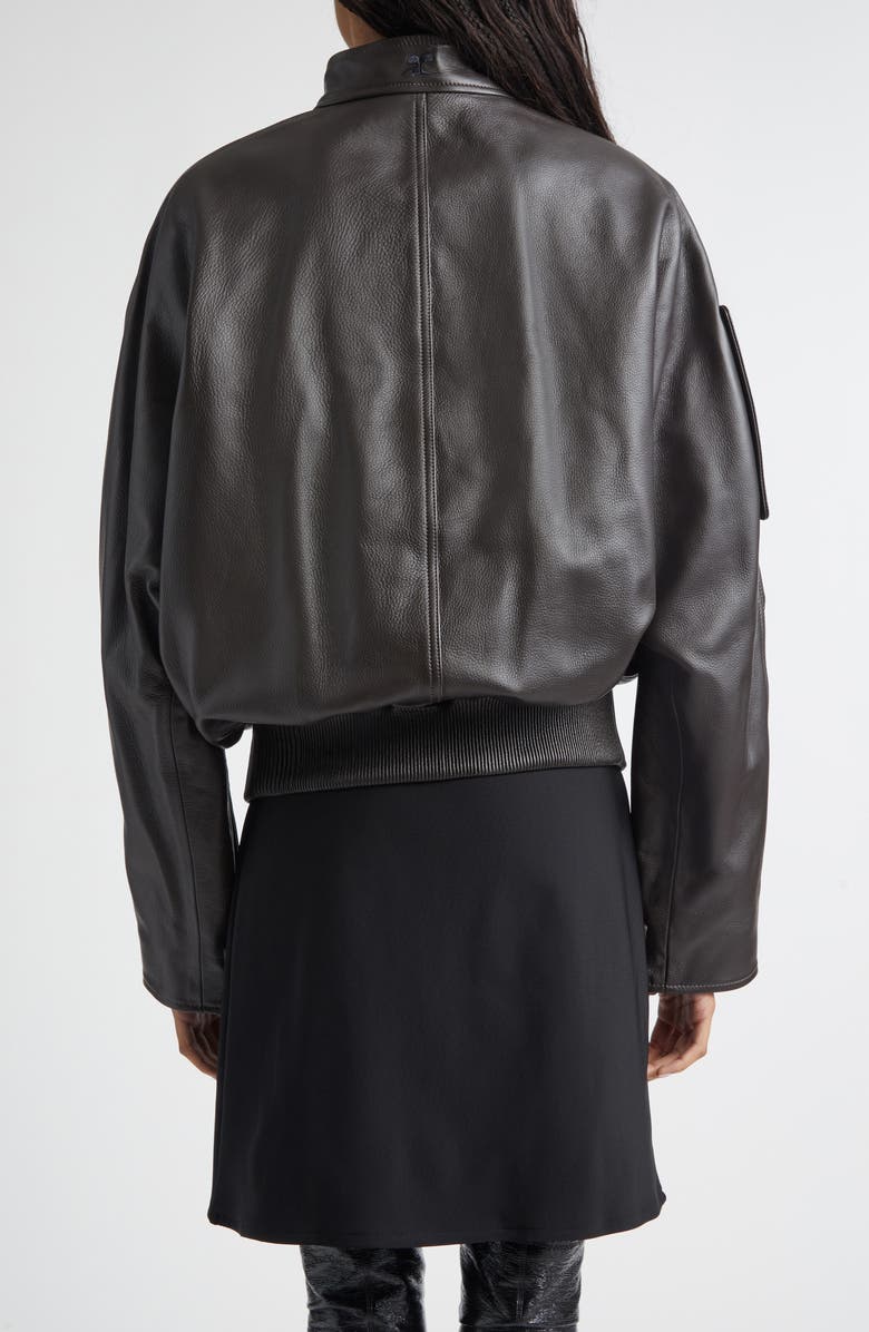 Courrèges Embroidered Leather Bomber Jacket, Alternate, color, Dark Brown
