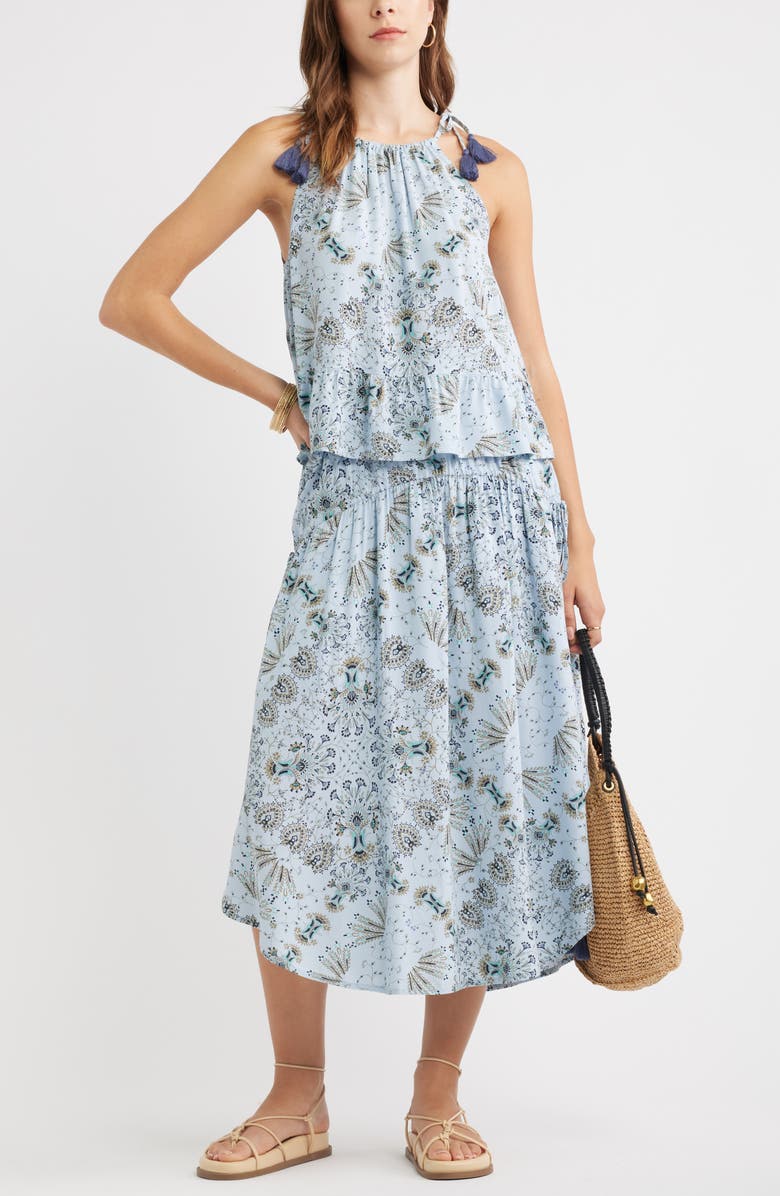 Treasure & Bond Ruffle Hem Camisole, Alternate, color, Blue- Olive Scarf Floral
