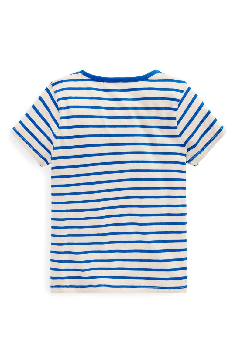 Mini Boden Kids' Stripe Shell Appliqué Cotton Graphic T-Shirt, Alternate, color, Peacock Plume Blue/ Soft Ivory